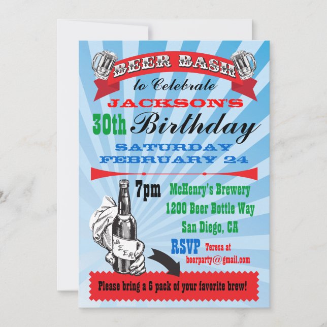 Beer Bash Birthday Party Invitations (Front)