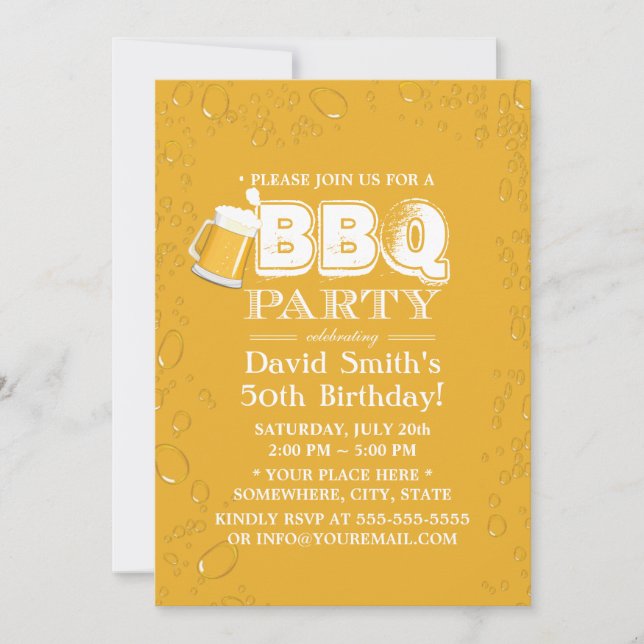 Beer & BBQ 50th Birthday Party Invitation (Front)