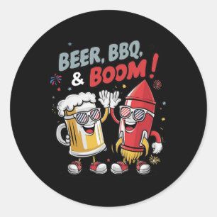 Beer Bbq Boom Funny Party Classic Round Sticker