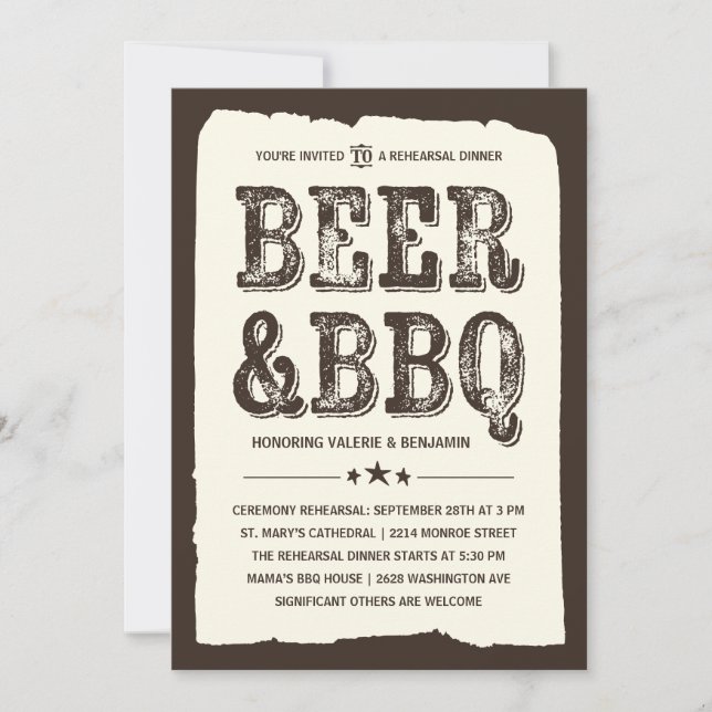Beer & BBQ | Rustic Rehearsal Dinner Invitation (Front)