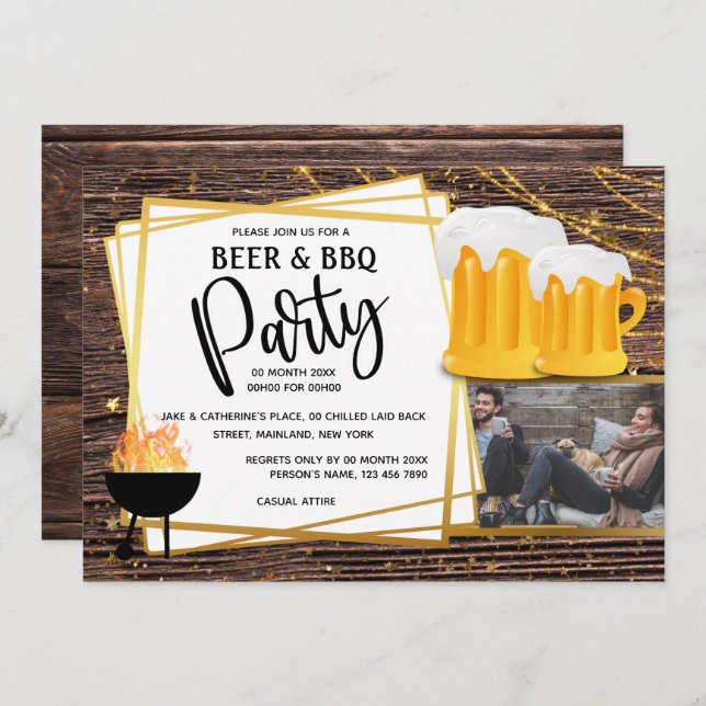 Beer bbq string lights DIY photo friends party Invitation (Front/Back)