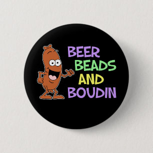 Beer Beads And Boudin Mardi Gras 6 Cm Round Badge