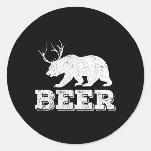 Beer Bear Deer Funny Hunting Vintage  Classic Round Sticker