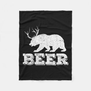 Beer Bear Deer Funny Hunting Vintage Fleece Blanket