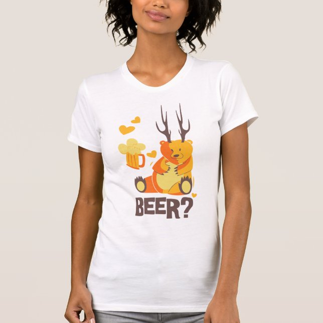 Beer? Bear with Antlers-T-Shirt T-Shirt (Front)