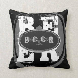 Beer-Black and White Oval Cushion