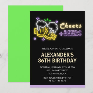 Beer Black Chalkboard Green Adult 86th birthday Invitation