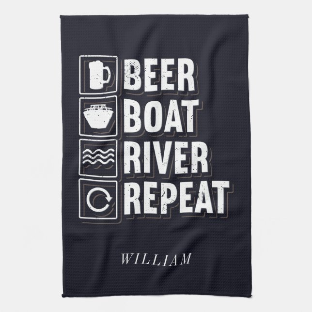 Beer Boat River and Drinking Personalised Tea Towel (Vertical)