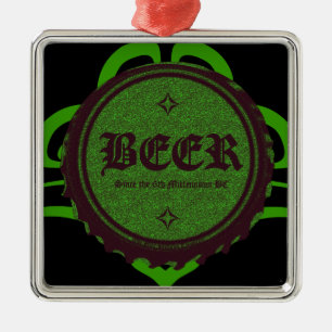 Beer Bottle Cap Green Metal Ornament