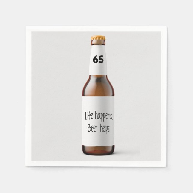 beer bottle for 65th birthday party napkin (Front)