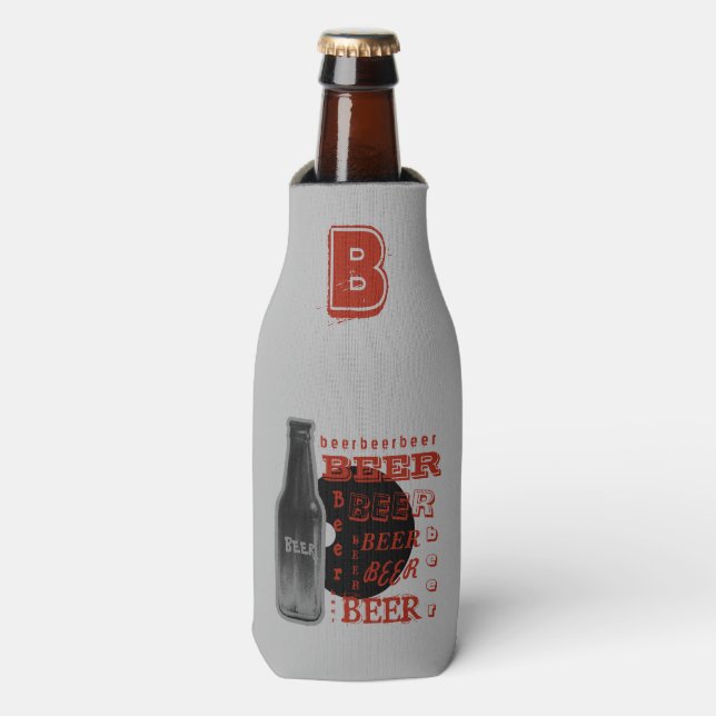 Beer Bottle Multi-Text Grey/Black/Orange Cooler (Bottle Front)