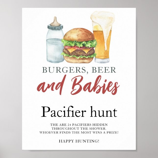 Beer & Bottle Pacifier hunt baby shower game Poster (Front)