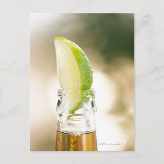 Beer bottle with lime wedge postcard (Front)
