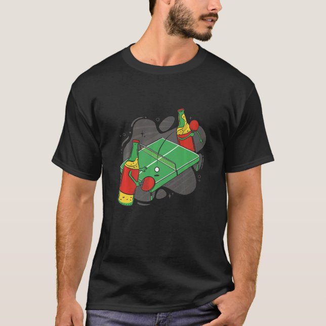 Beer Bottle With Table Tennis Bat Beer Playing Tab T-Shirt (Front)
