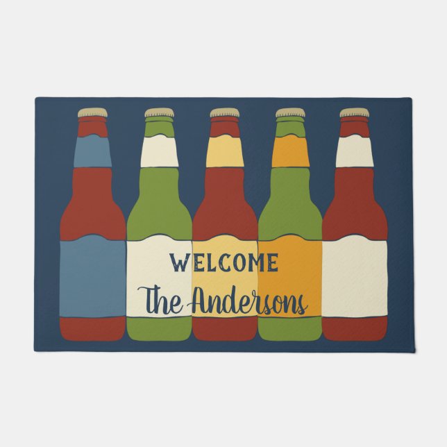 Beer Bottles Graphic Personalised Doormat (Front)