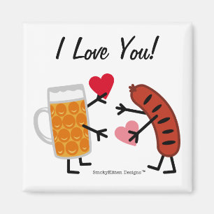 Beer & Bratwurst - I Love You - Valentine's Day Magnet