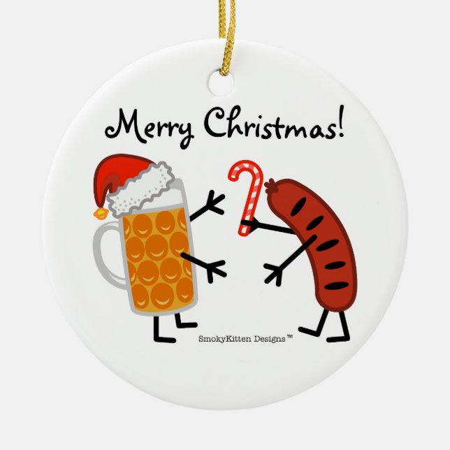 Beer & Bratwurst - Merry Christmas! (customisable) Ceramic Ornament (Front)
