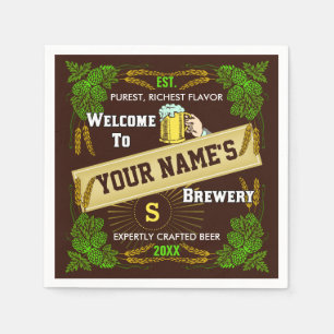 Beer Brewery Personalised Name Hops Barley Bar Napkin