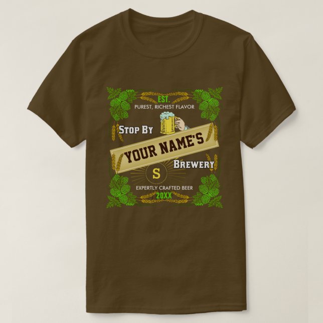 Beer Brewery Personalised Name | Hops Barley Cool T-Shirt (Design Front)