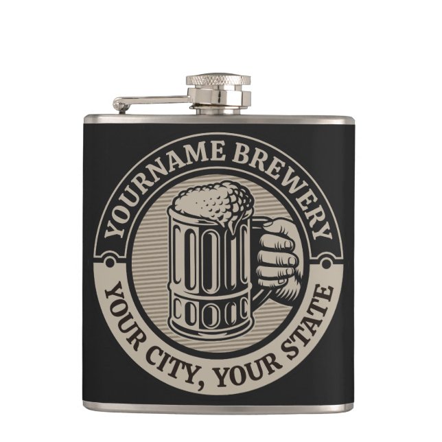 Beer Brewing Personalised NAME Brewery Big Mug  Hip Flask (Front)