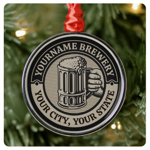 Beer Brewing Personalised NAME Brewery Big Mug Metal Ornament