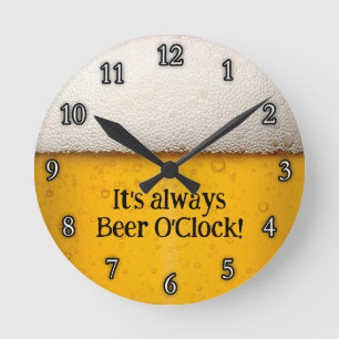 Beer Bubbles Close-Up Round Clock