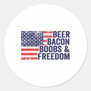 Beer Bycon Breast And Freedom - Funny Usa Flag Bbq Classic Round Sticker