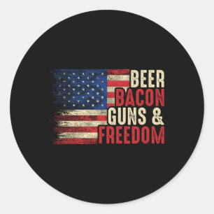 Beer Bycon Guns And Freedom - Bbq Vintage Usa Flag Classic Round Sticker