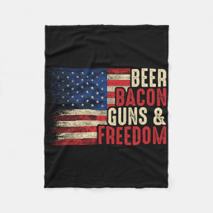 Beer Bycon Guns And Freedom - Bbq Vintage Usa Flag Fleece Blanket