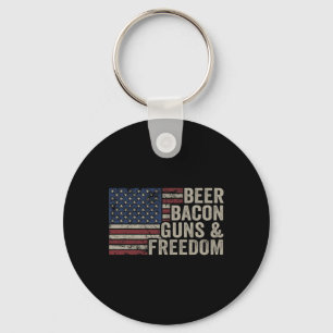 Beer Bycon Guns And Freedom - Bbq Vintage Usa Flag Key Ring