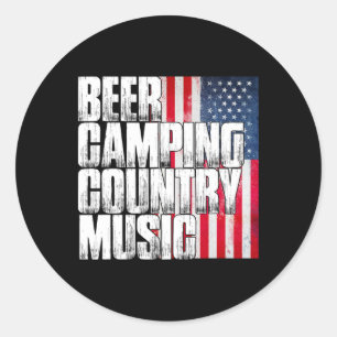 Beer Camping Country Music Patriotic American Flag Classic Round Sticker