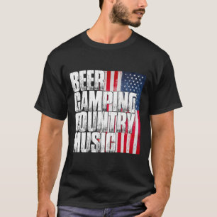 Beer Camping Country Music Patriotic American Flag T-Shirt