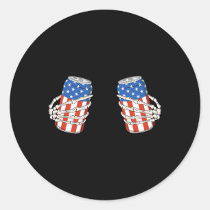 Beer Can Skeleton Hand Funny 4th Of July American Classic Round Sticker