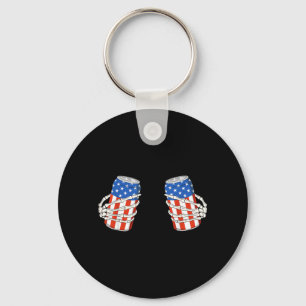 Beer Can Skeleton Hand Funny 4th of July American Key Ring