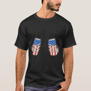 Beer Can Skeleton Hand Funny 4th Of July American T-Shirt