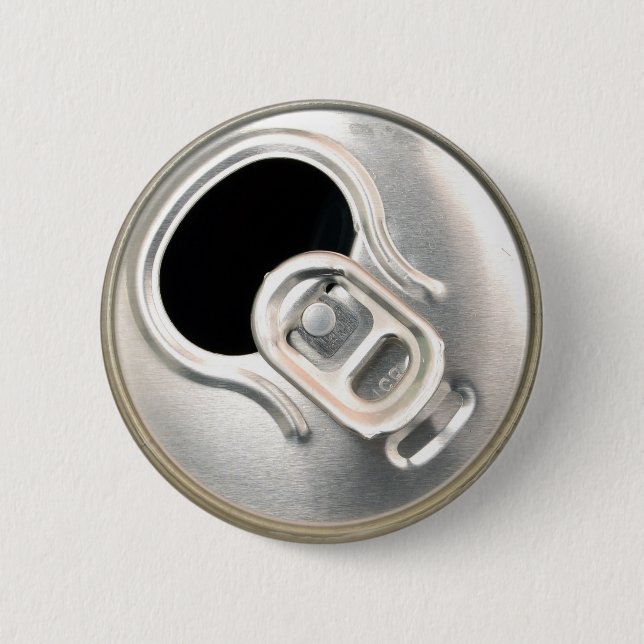beer can top open drink metal container 6 cm round badge (Front)