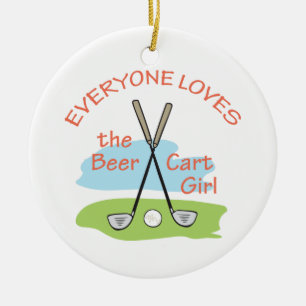 Beer Cart Girl Ceramic Ornament