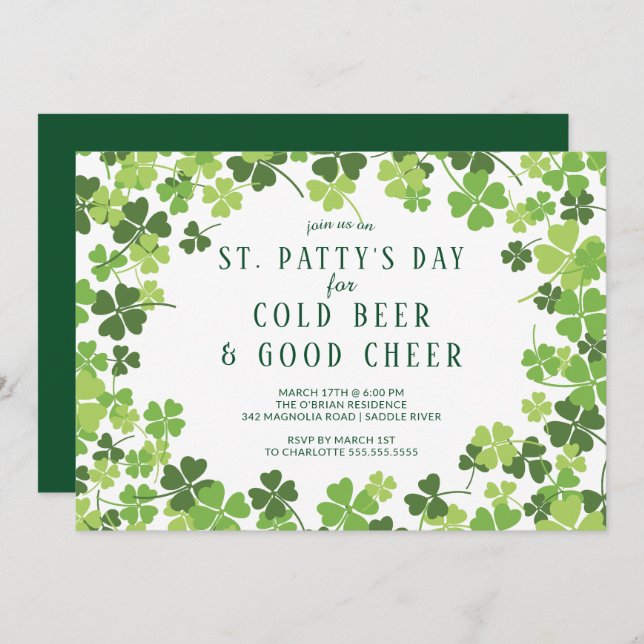 Beer & Cheer St. Patty's Day Party Invitation (Front/Back)