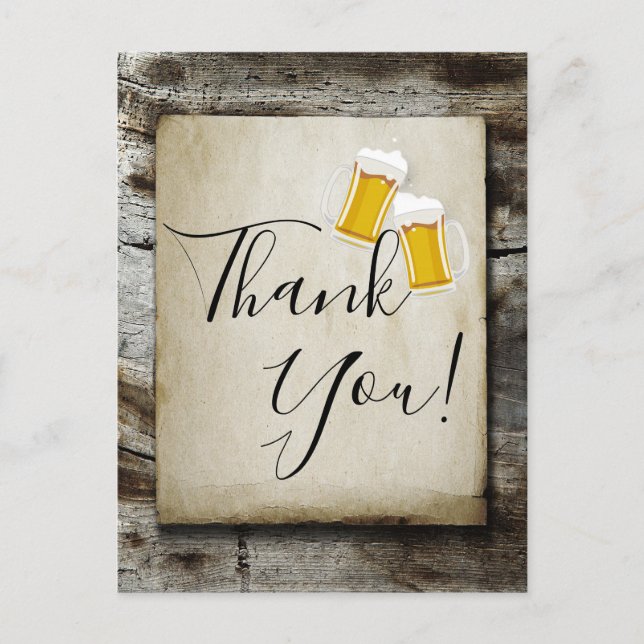 beer, cheers, rustic country thank you card (Front)