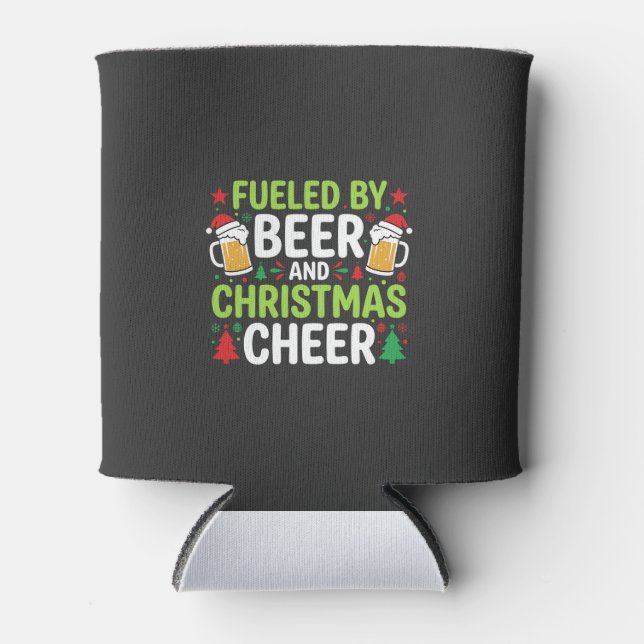 Beer Christmas Cheer Holiday Drinking Vector Can Cooler (Front)