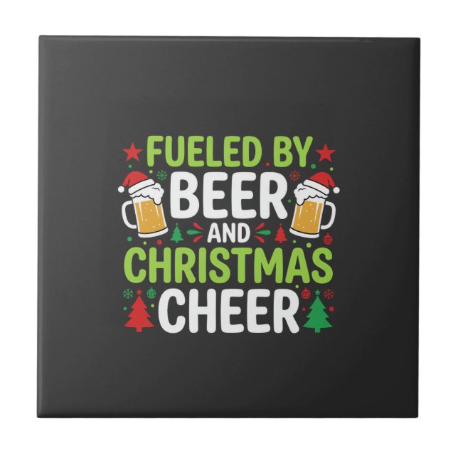 Beer Christmas Cheer Holiday Drinking Vector Ceramic Tile (Front)