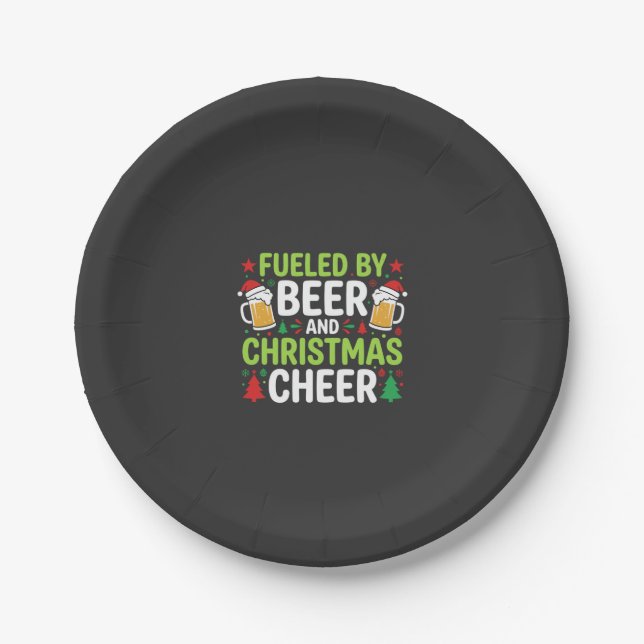 Beer Christmas Cheer Holiday Drinking Vector Paper Plate (Front)
