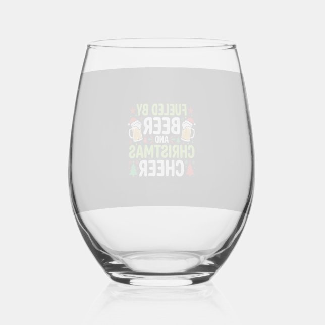 Beer Christmas Cheer Holiday Drinking Vector Stemless Wine Glass (Front)