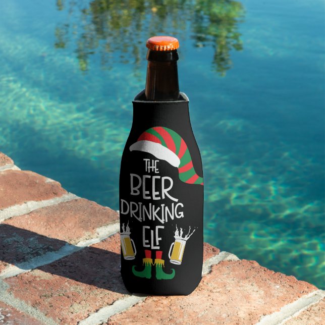 Beer Christmas Elf Funny Typography Personalised Bottle Cooler (In Situ Pool)