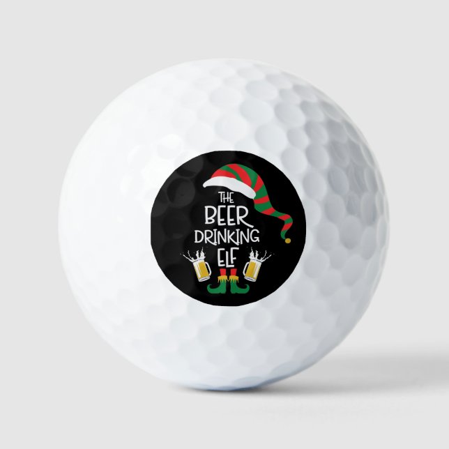 Beer Christmas Elf Funny Typography Personalised Golf Balls (Front)