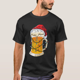 Beer Christmas Mug Santa Hat Xmas Lights Men Women T-Shirt
