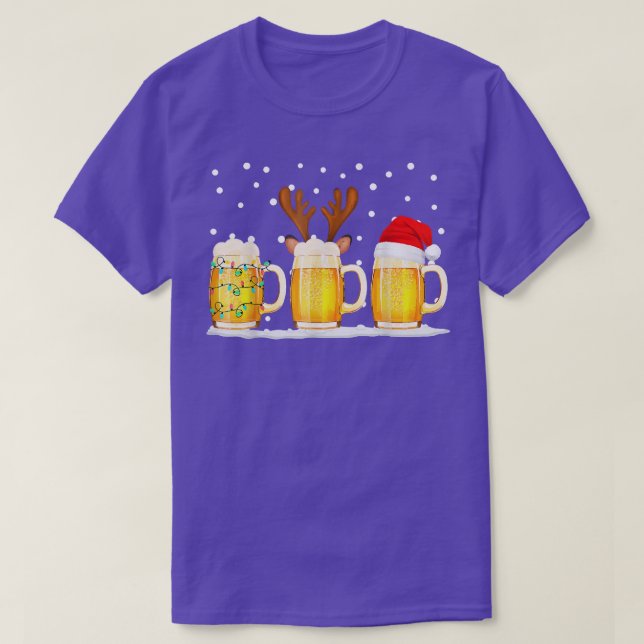 Beer Christmas Mug Santa Reinbeer Xmas lights  T-Shirt (Design Front)