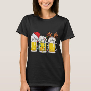 Beer Christmas Mug Santa Reinbeer Xmas Tree Lights T-Shirt