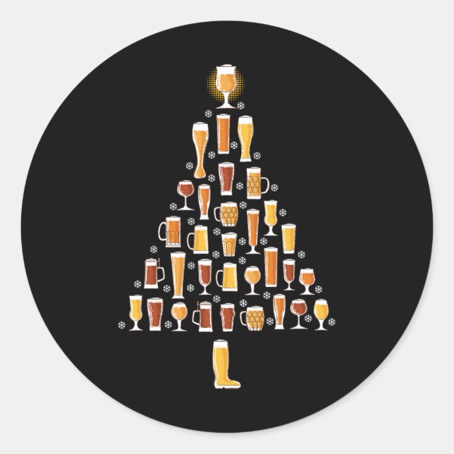 Beer Christmas Tree Men Women Beer Ugly Christmas  Classic Round Sticker (Front)
