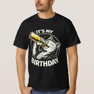 Beer Chugging Cat It’s My Birthday  T-Shirt